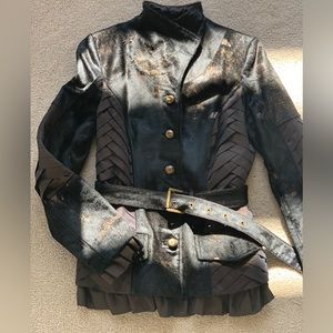 Carnelli original leather and fur jacket. Fur and silk.